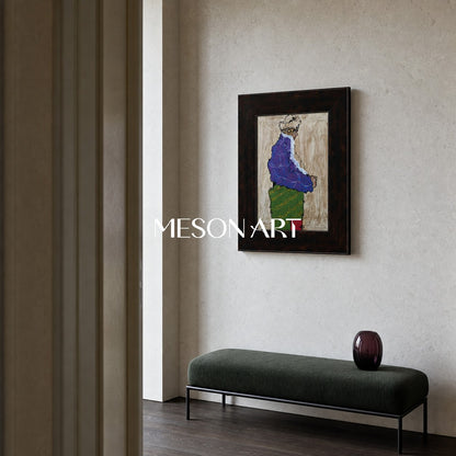 Pittura figurativa astratta moderna con tonalità di viola e verde per l'arredamento del soggiorno