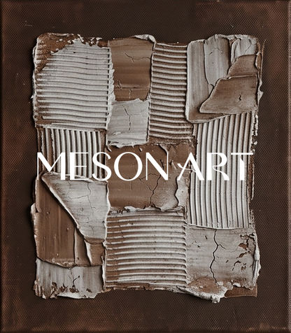 Brown Minimalist Triptych Wall Art With Textured Relief For Contemporary Living Room Decor