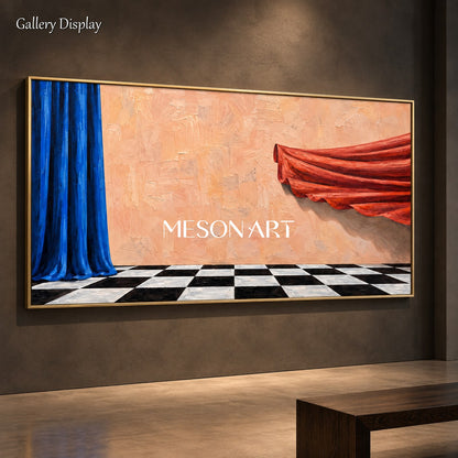 Blue And Red Surrealist Painting Panoramic Wall Art For Living Room Original Artist By Mesonart