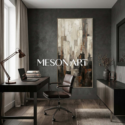 Abstract City Painting With Plaster Texture For Industrial Loft Living Room Decor