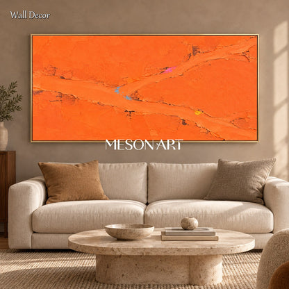Orange Abstract Art Palette Knife Painting Panoramic Landscape Wall Art Minimalist Contemporary By Mesonart