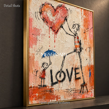 Red And Orange Abstract Graffiti Painting Original Artist Hand Painted Rectangular Wall Art For Living Room By Mesonart