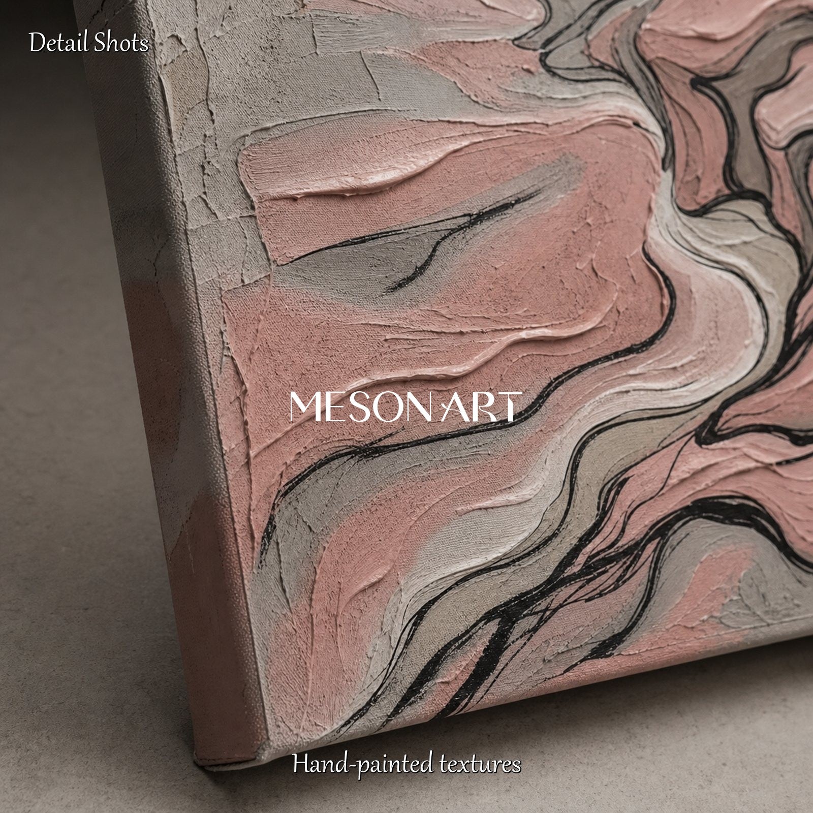 Pink Abstract Mountain Art For Modern Living Room And Bedroom Decor With Gold Frame
