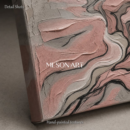 Pink Abstract Mountain Art For Modern Living Room And Bedroom Decor With Gold Frame