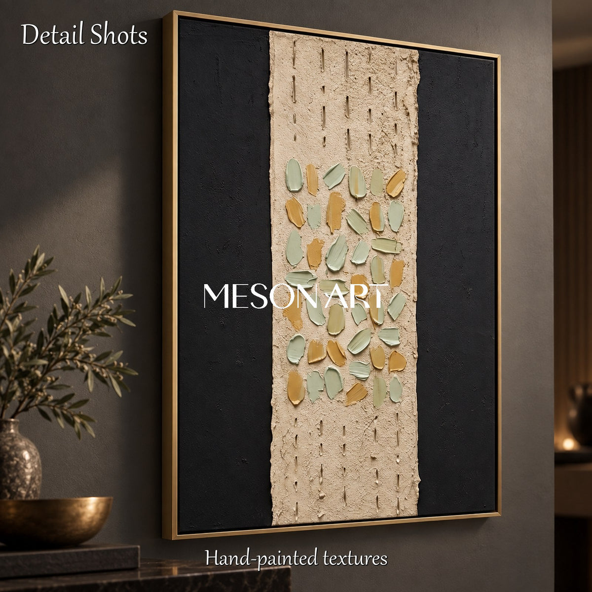 Beige And Black Wabi-Sabi Wall Art Rectangular Original Artist Hand Painted By Mesonart