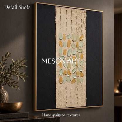 Beige And Black Wabi-Sabi Wall Art Rectangular Original Artist Hand Painted By Mesonart