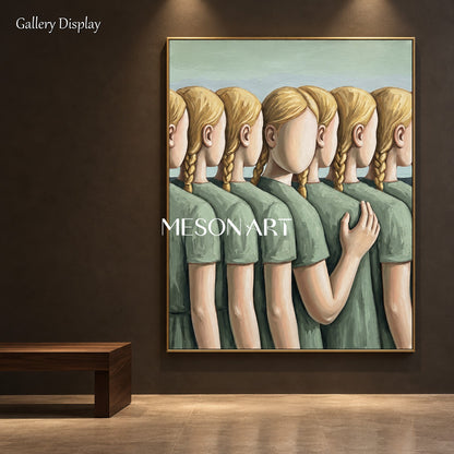 Green And Gold Surrealist Art Original Artist Hand Painted Rectangular Wall Decor For Living Room By Mesonart