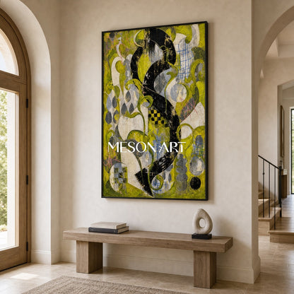 Urban Graffiti Abstract Painting With Green And Black Textured Canvas Art For Living Room