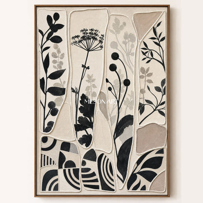 Abstract Botanical Silhouette Art With Textured Relief For Modern Home Decor