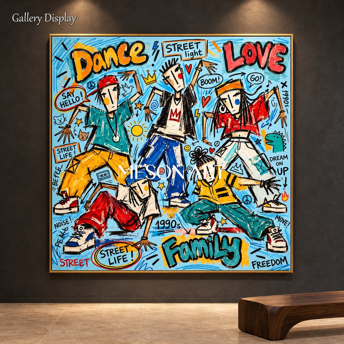 Blue And Yellow Abstract Street Dance Graffiti Art Square Wall Decor For Living Room By Mesonart