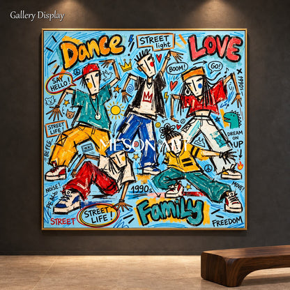 Blue And Yellow Abstract Street Dance Graffiti Art Square Wall Decor For Living Room By Mesonart