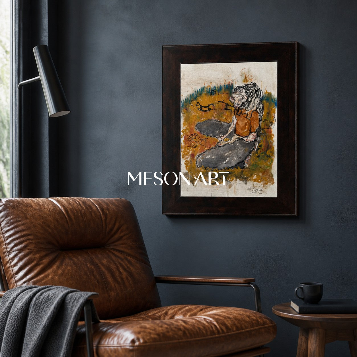 Brown And Orange Contemporary Figurative Painting Rectangular Wall Art Original Artist Fine Artwork By Mesonart