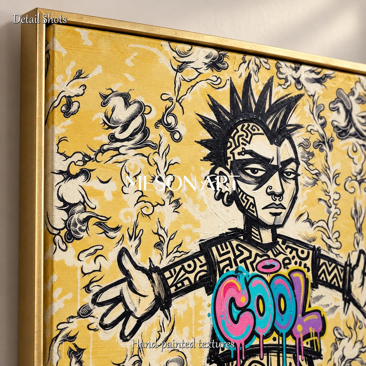 Gold And Black Graffiti Art Rectangular Wall Decor For Living Room By Mesonart