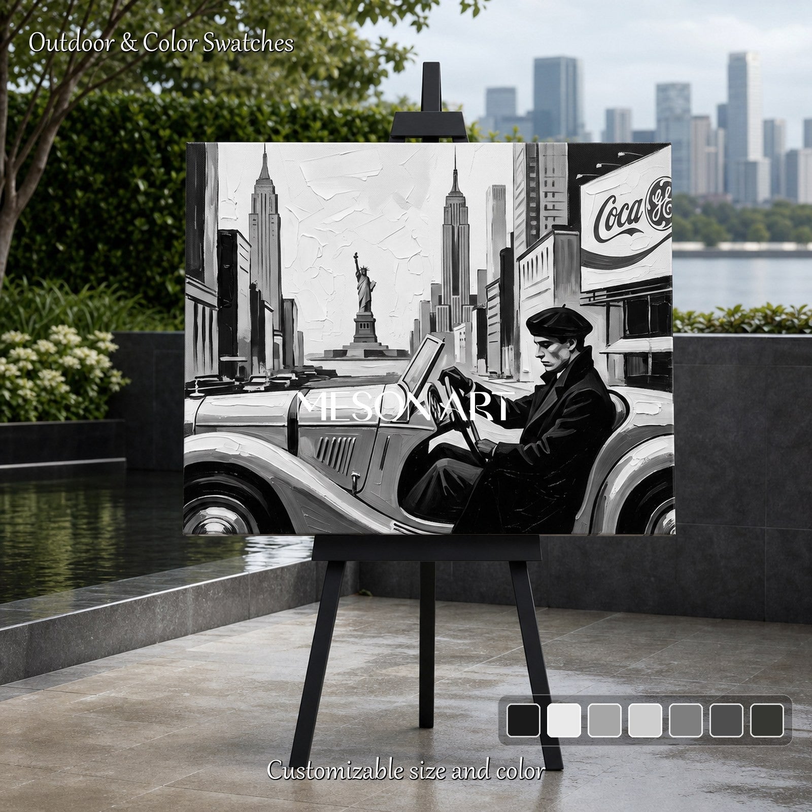 Black And White Cityscape Painting Modern Urban Sketch Art Rectangular Wall Decor By Mesonart