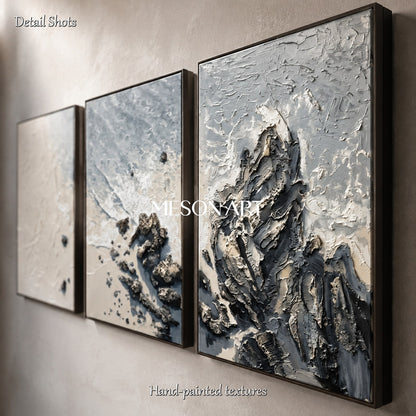 Beige And Gray Abstract Landscape Painting Rectangular Wall Art Original Artist By Mesonart