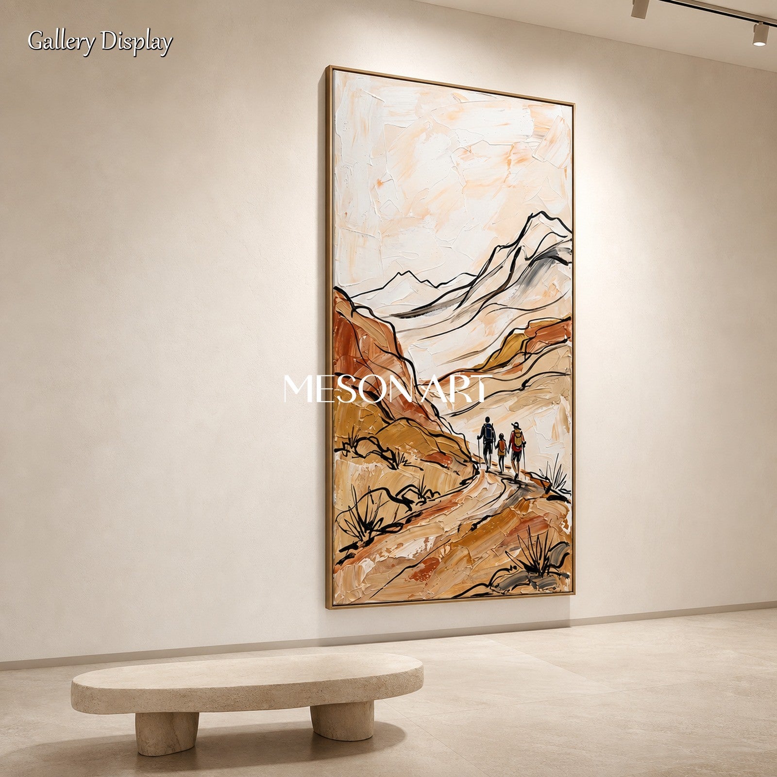 Beige And Brown Contemporary Hiking Landscape Panoramic Wall Art Original Artist Hand Painted Nature Adventure By Mesonart