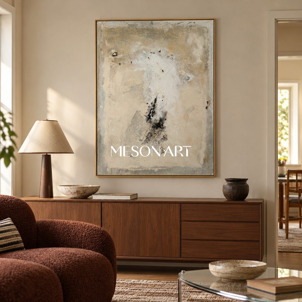 Neutral Abstract Art Textured Mixed Media Painting Original Artist Rectangular Wall Art For Living Room By Mesonart