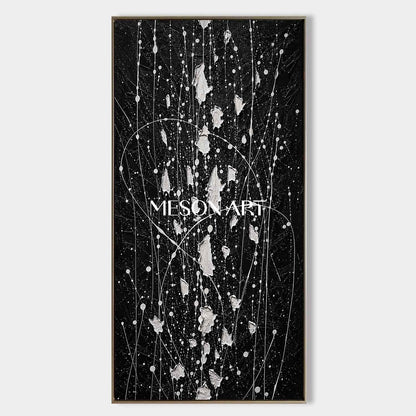 Large Black And White Abstract Pollock Art For Modern Living Room Decor