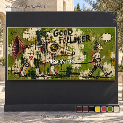 Green Black Graffiti Painting Contemporary Textured Canvas Panoramic Wall Art Original Artist Statement By Mesonart