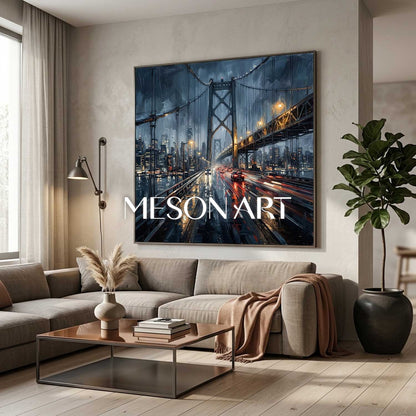 Abstract City Painting With Plaster Texture For Modern Industrial Living Room Decor