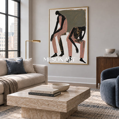 Black And Brown Expressionist Figurative Modern Gestural Textured Rectangular Wall Art For Living Room By Mesonart