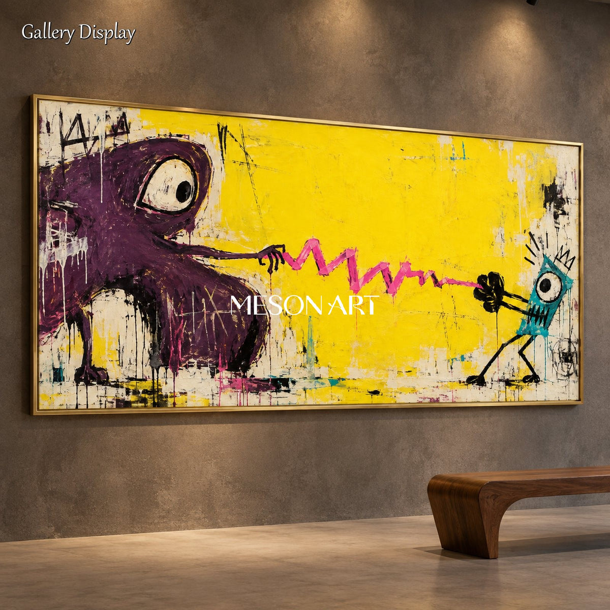 Yellow And Black Abstract Graffiti Pop Art Painting Panoramic Wall Decor By Mesonart