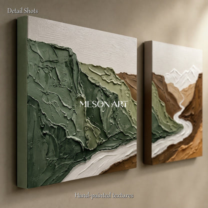 Green And Brown Landscape Painting Rectangular Impasto Textured Contemporary Art Original Artist By Mesonart