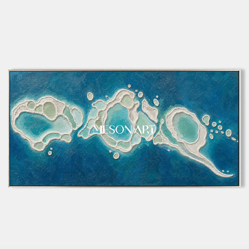 Luxury Abstract Ocean Wall Art With Turquoise Impasto Texture For Coastal Living Room