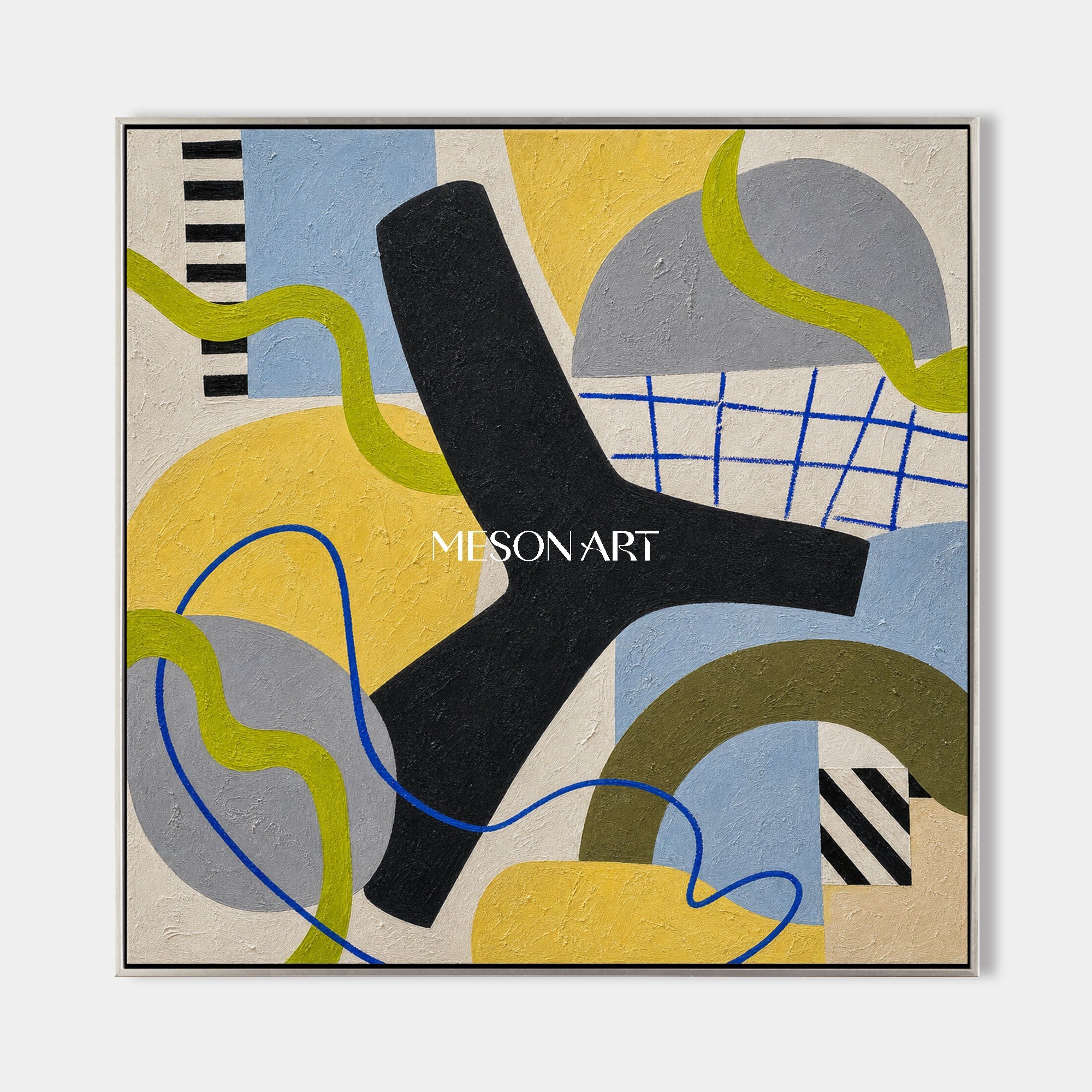 Colorful Abstract Geometric Art With Yellow And Blue For Modern Living Room Decor