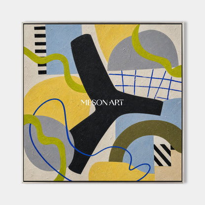Colorful Abstract Geometric Art With Yellow And Blue For Modern Living Room Decor