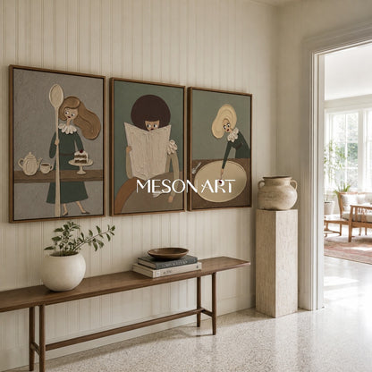 Pop Art Cartoon Figurative Painting With Plaster Texture For Modern Dining Room Decor