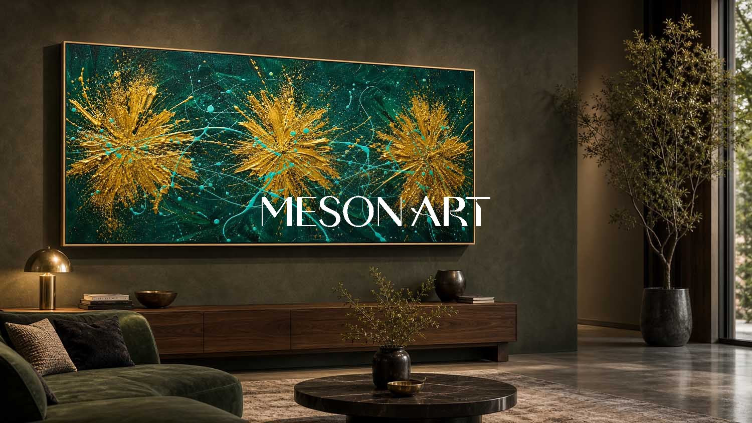 Luxury Abstract Gold Green Painting For Modern Living Room Wall Decor