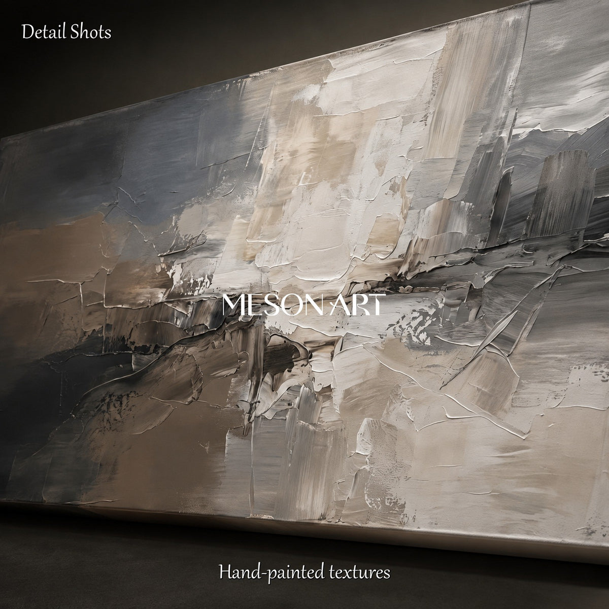 Gray And White Abstract Painting Large Panoramic Wall Art For Living Room By Mesonart