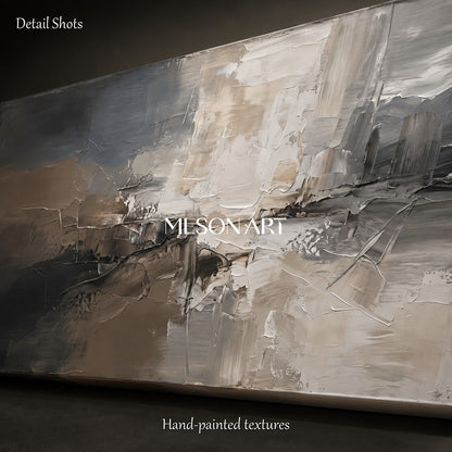 Gray And White Abstract Painting Large Panoramic Wall Art For Living Room By Mesonart