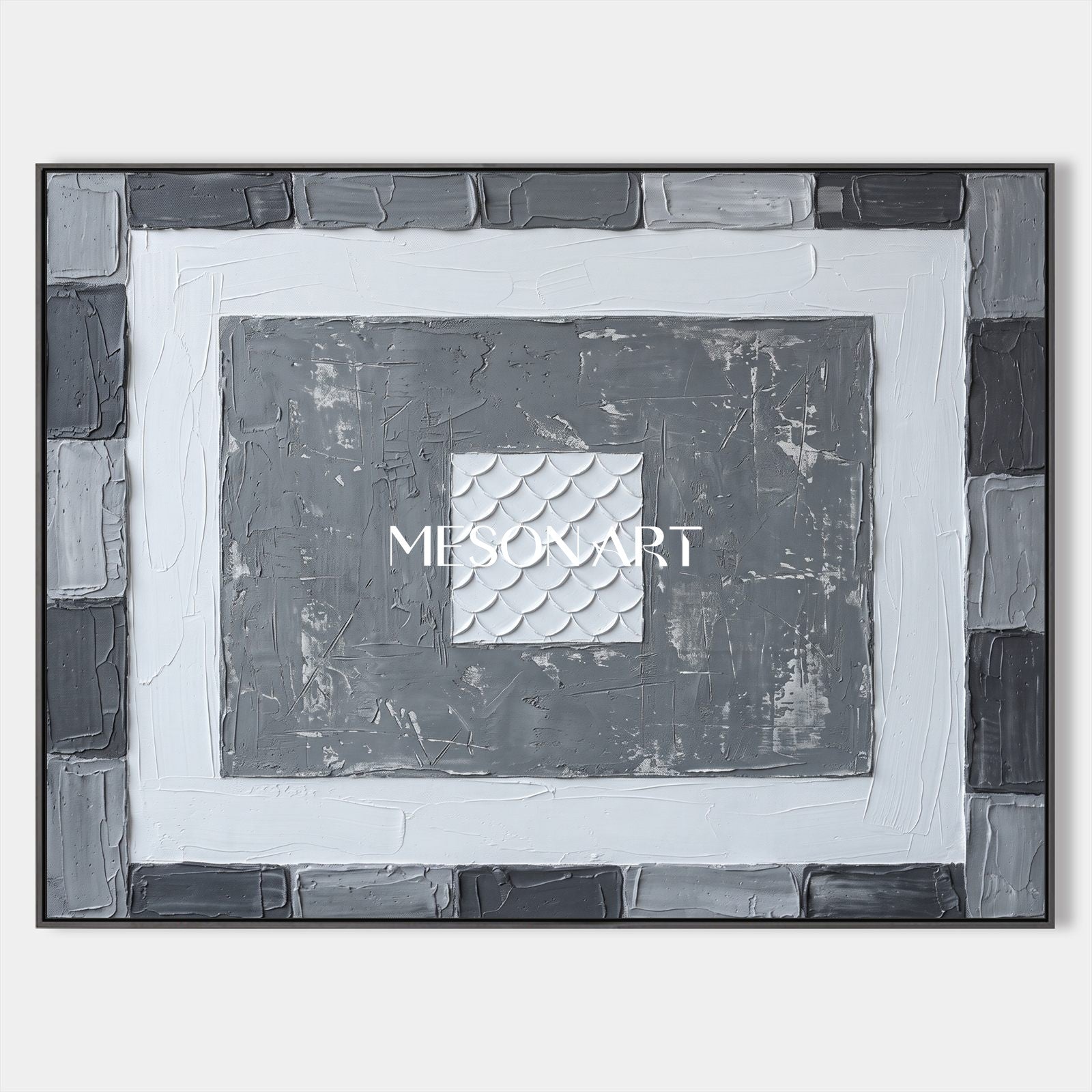 Gray White Abstract Art With Textured Relief For Modern Living Room Decor