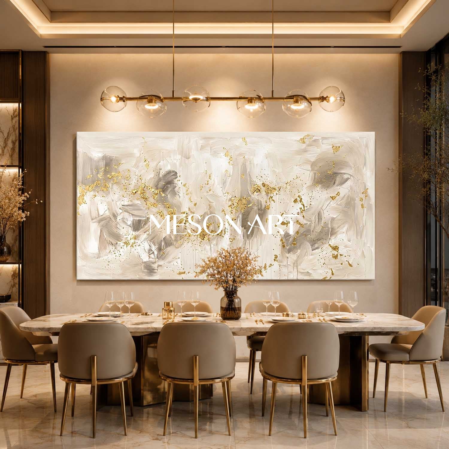Luxury Gold Leaf Abstract Painting On Linen Canvas For Modern Living Room And Entryway Decor