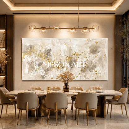 Luxury Gold Leaf Abstract Painting On Linen Canvas For Modern Living Room And Entryway Decor