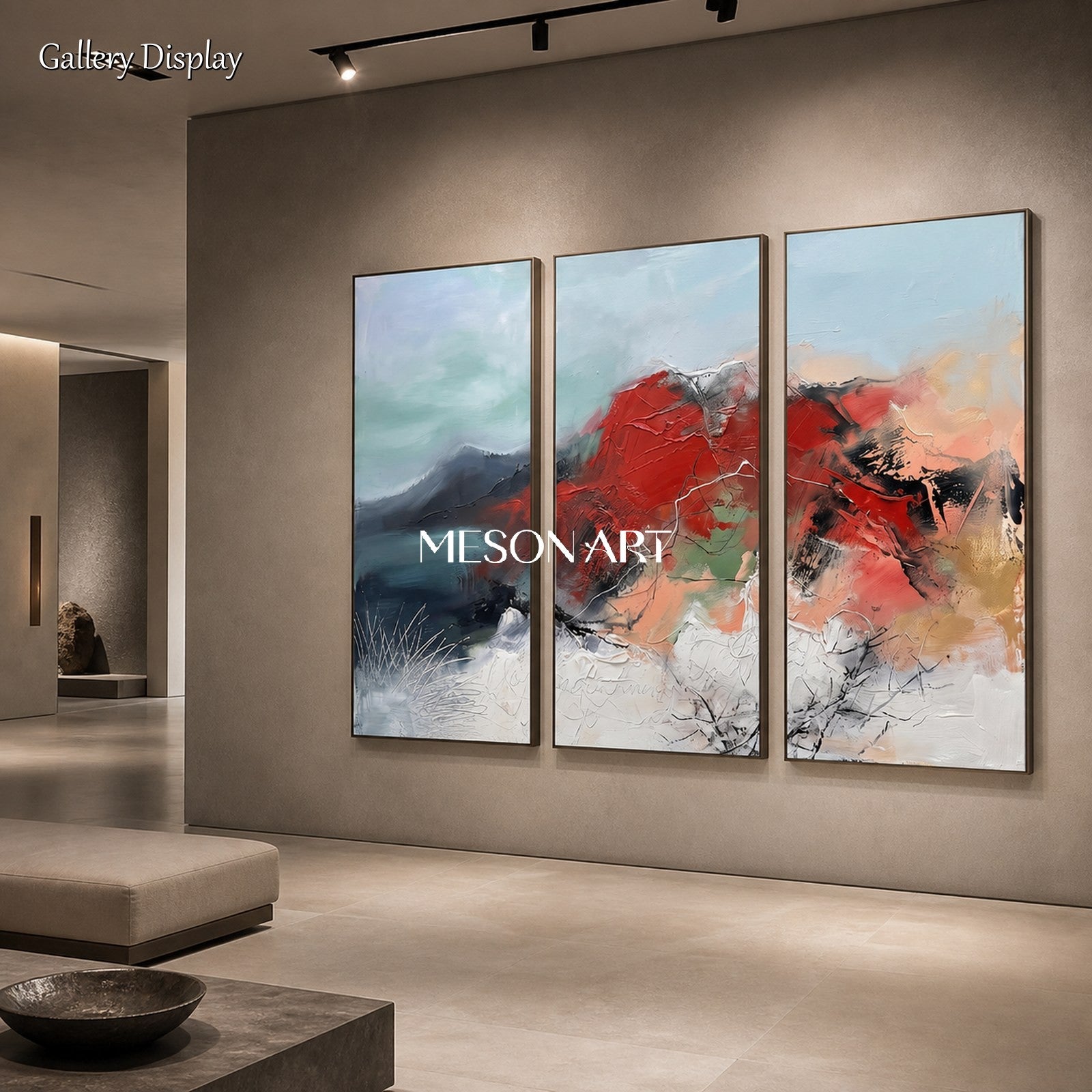 Red And Blue Abstract Expressionist Landscape Painting Rectangular Wall Art Original Artist By Mesonart