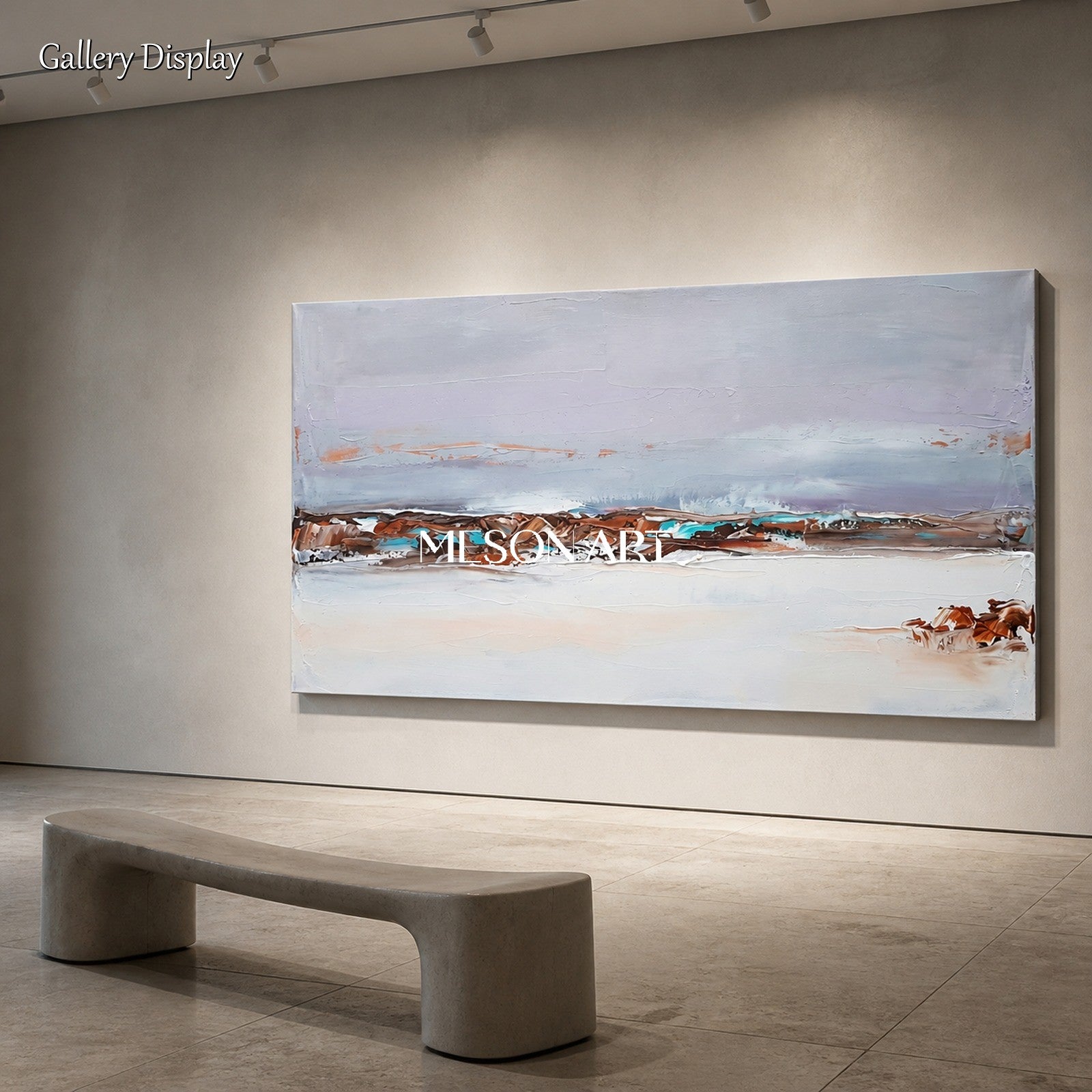 Gray And Brown Abstract Landscape Panoramic Painting Original Artist Hand Painted By Mesonart