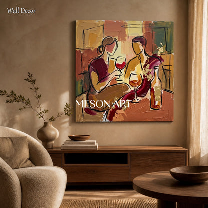 Red And Gold Wine Tasting Art Contemporary Painting Square Wall Decor For Dining Room By Mesonart