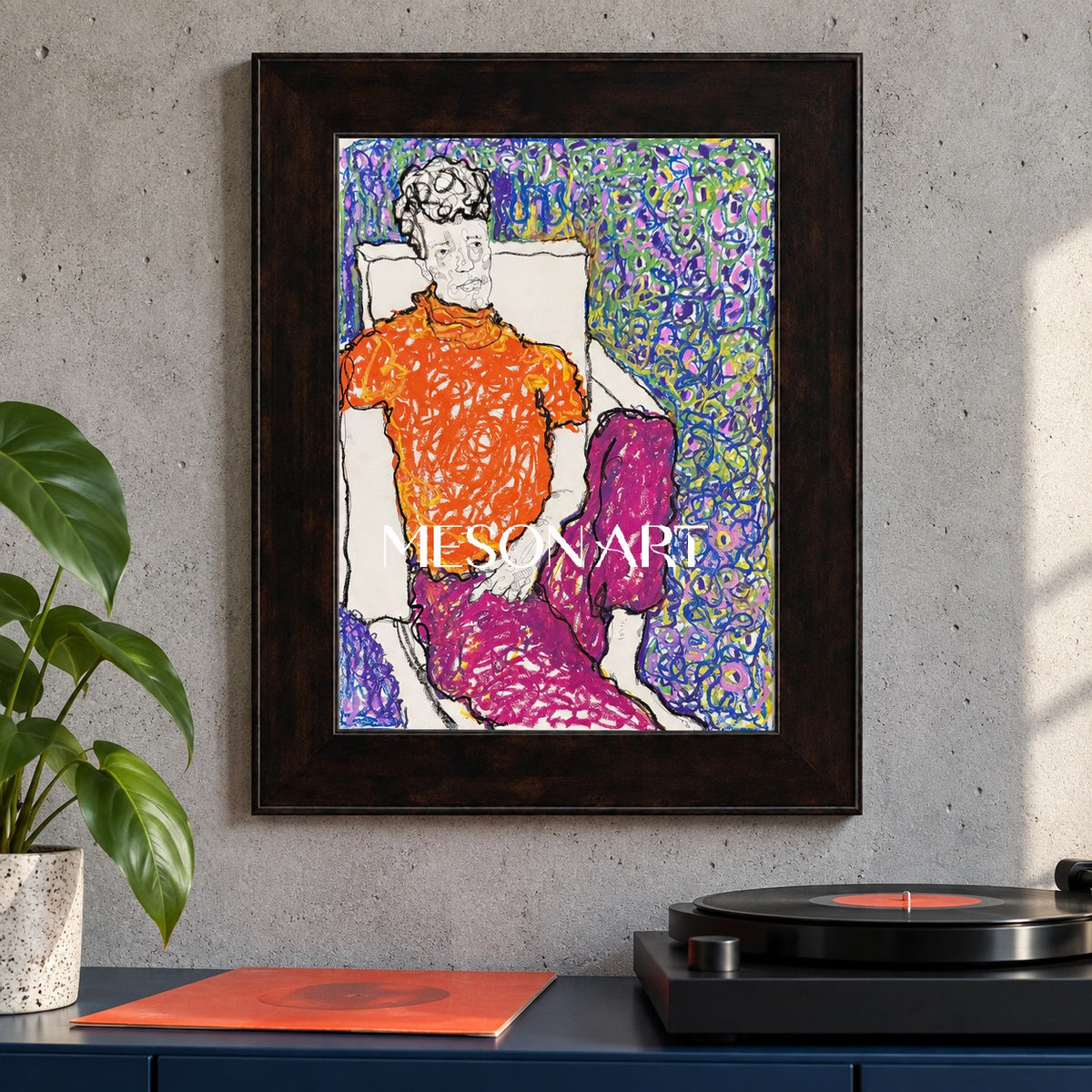 Orange Purple Figurative Expressionist Portrait Painting Original Artist Artwork By Mesonart