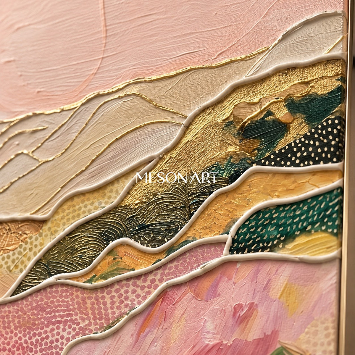 Pink And Gold Desert Landscape Textured Art Contemporary Organic Cactus Relief By Mesonart