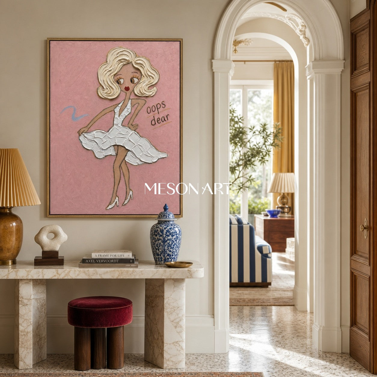 Playful Fashion Girl Painting In Pink With Textured Brushwork For Bedroom Decor