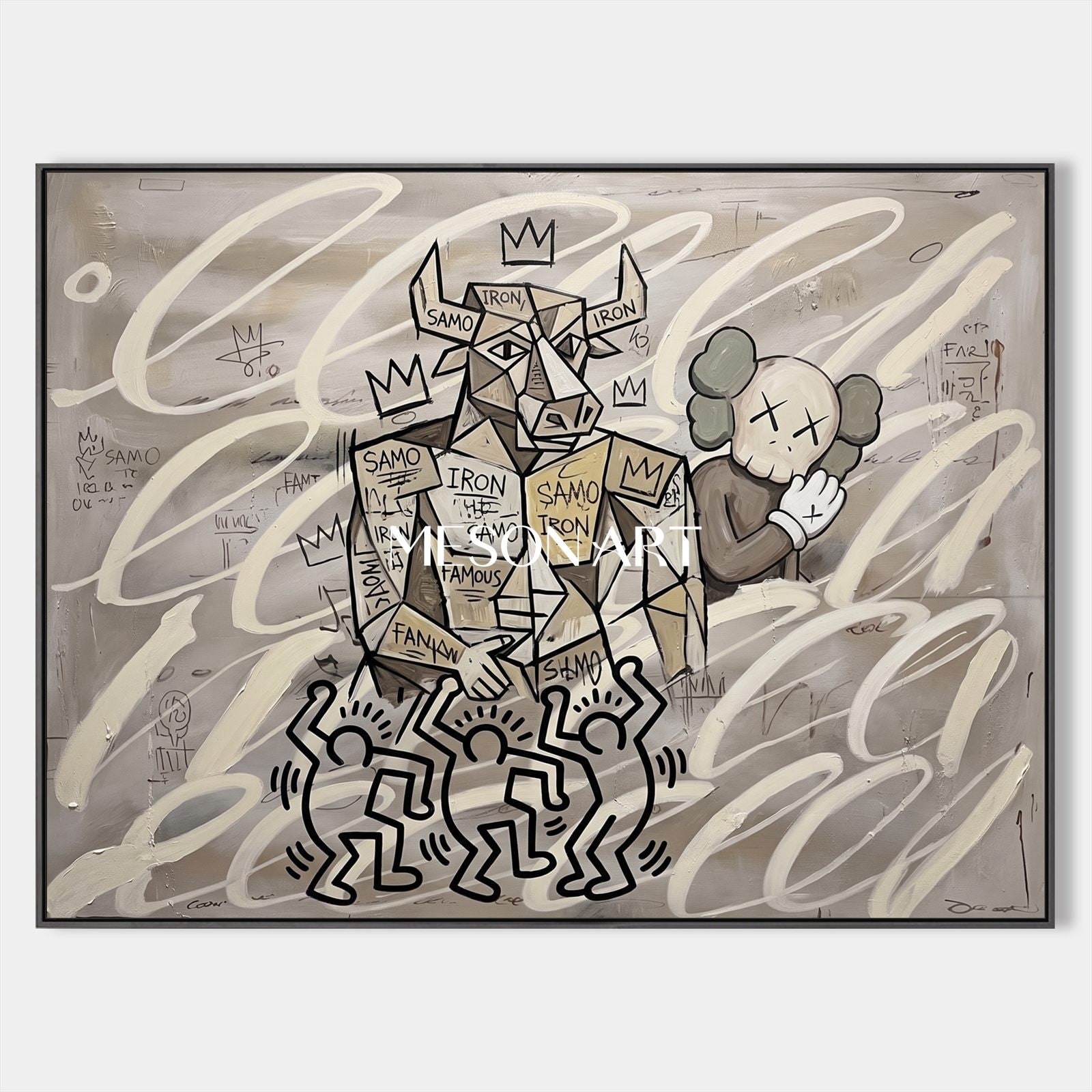 Abstract Graffiti Style Painting With Pop Culture Icons For Modern Living Room Decor