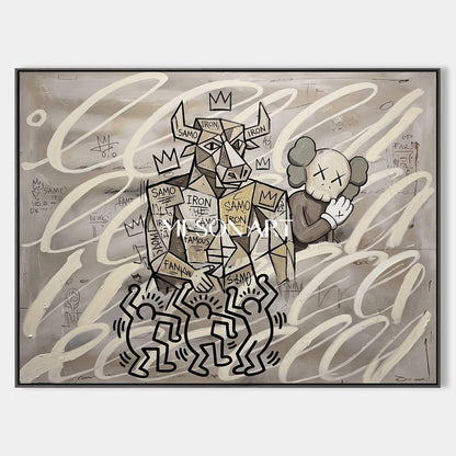 Abstract Graffiti Style Painting With Pop Culture Icons For Modern Living Room Decor