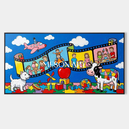 Whimsical Pop Art Canvas With Animals And Film Strip For Kids Bedroom Decor