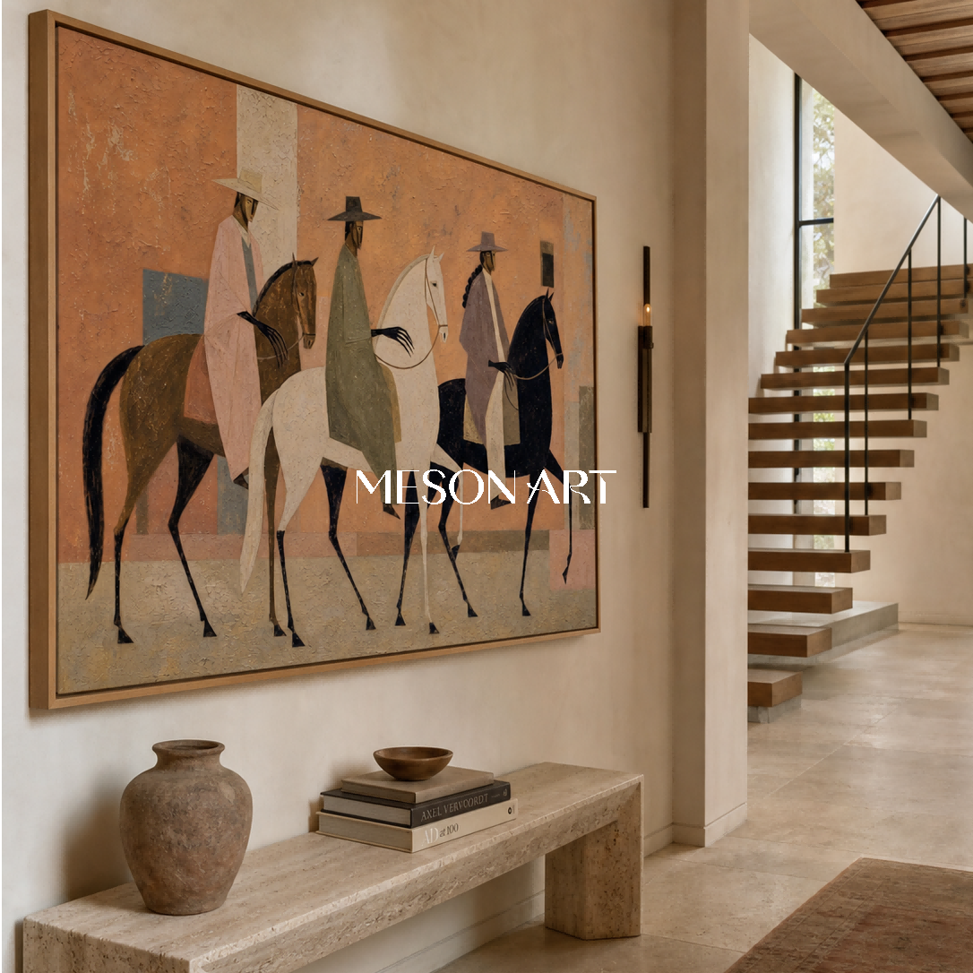 Abstract Expressionist Horse Painting With Earthy Tones For Modern Living Room Decor