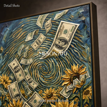Blue And Yellow Surrealism Money Art Rectangular Wall Decor For Living Room Original Artist By Mesonart