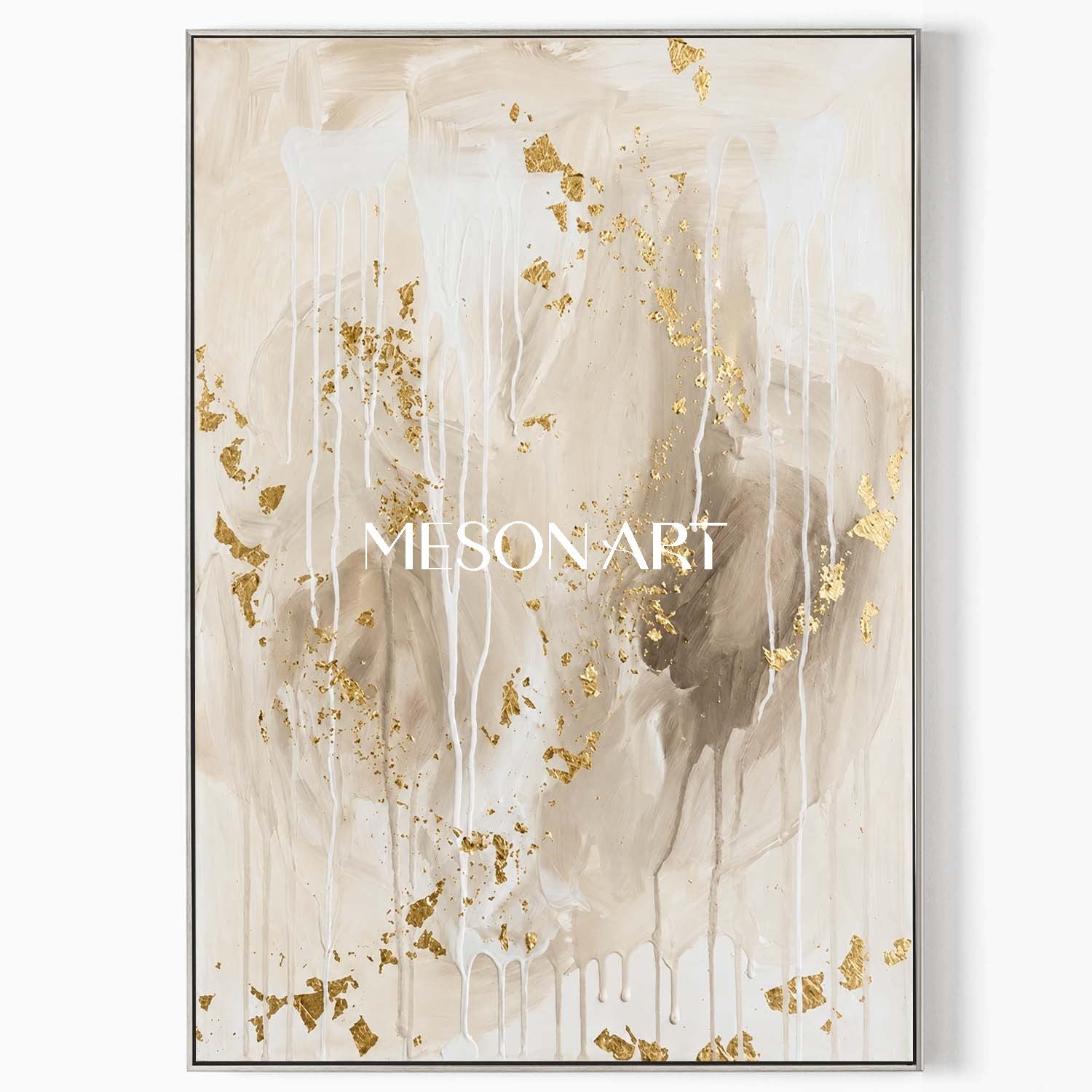 Luxury Gold Leaf Abstract Painting With Beige Tones For Modern Home Decor