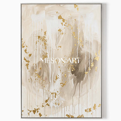 Luxury Gold Leaf Abstract Painting With Beige Tones For Modern Home Decor